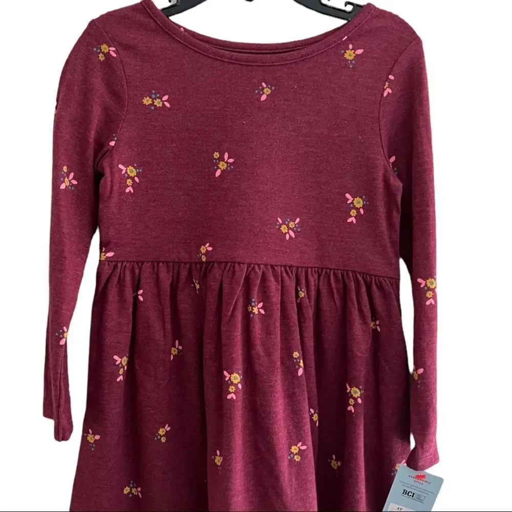 😊 3/$30 NEW🏷 Girls Cotton Blend Dress Sz 4 Burgundy Floral Cat & Jack